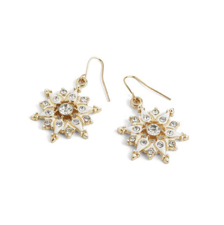 Holiday Enamel Snowflake Earrings ~ Gold