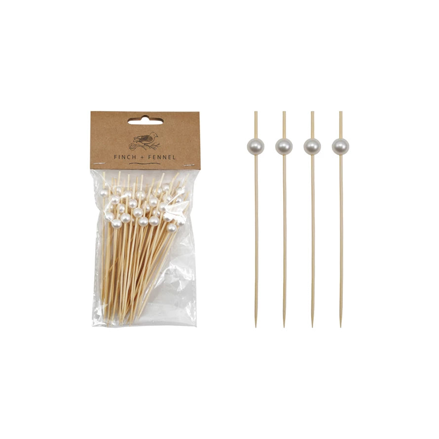 BAMBOO SKEWERS ~ FAUX PEARL BALL 50 PCS.
