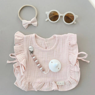 Pink Muslin Cotton Ruffle Baby Bib