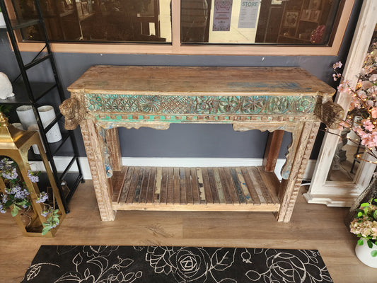 Antique Teal Carved Console Table