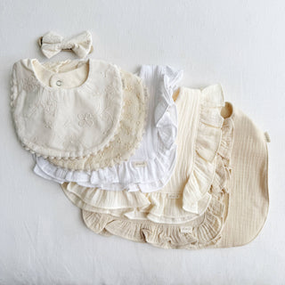 Ivory Muslin Cotton Ruffle Baby Bib