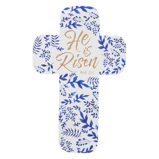 Cross Bookmark Blue Leaves He Is Risen Matt. 28:6