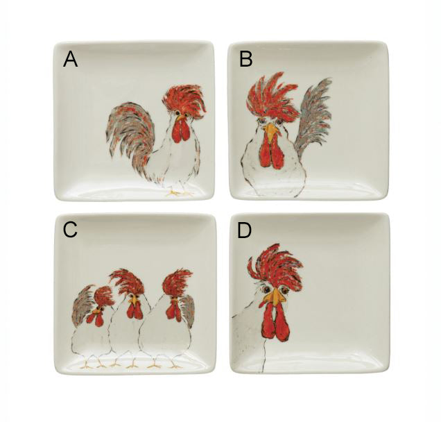 Stoneware Plate with Rooster
