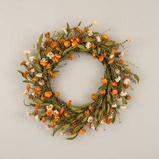 Cream & Orange Mini Daisy Fall Wreath ~ 22"
