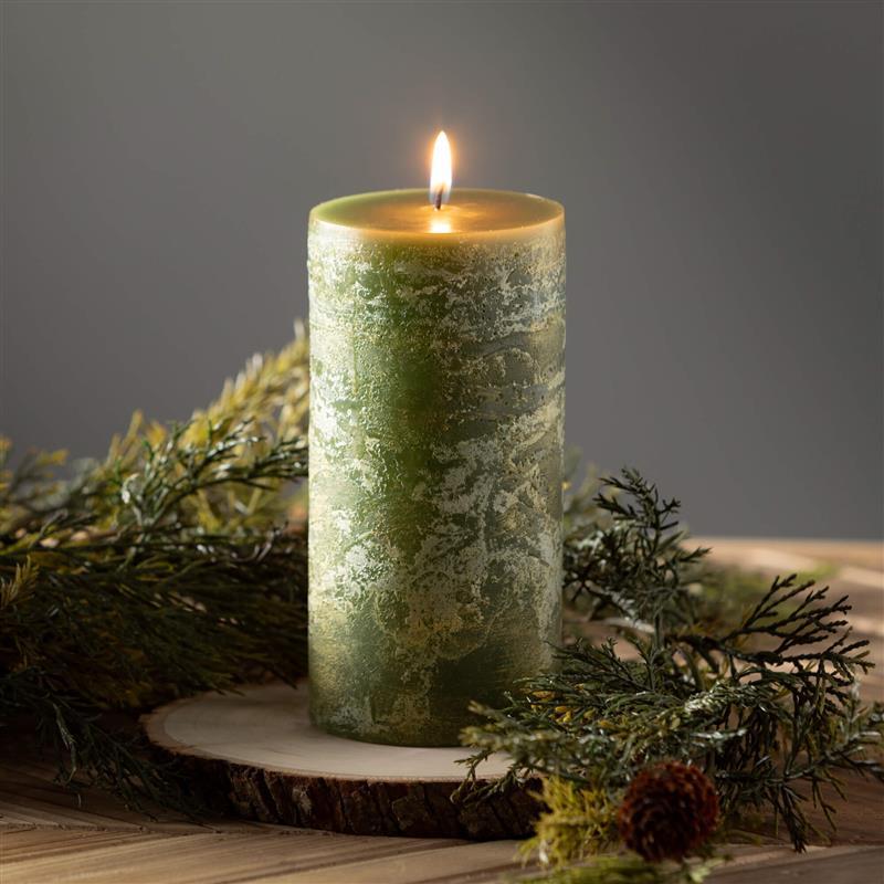 Ritz Green Timber Pillar Candle