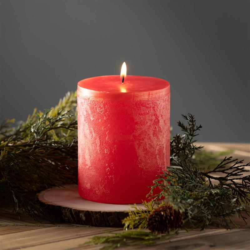 Ritz Red Timber Pillar Candle
