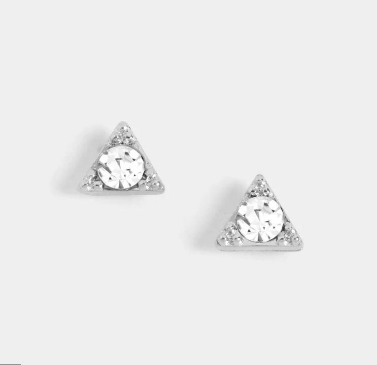 Triangle Stone Stud Earrings ~ Silver