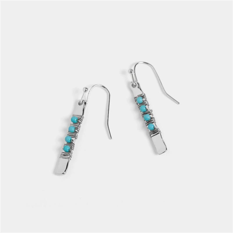 Bead Bar Wire Wrap Earrings ~ Silver & Turquoise