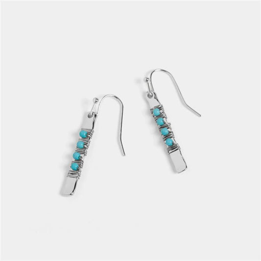 Bead Bar Wire Wrap Earrings ~ Silver & Turquoise