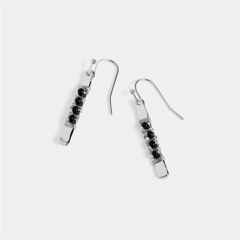 Bead Bar Wire Wrap Earring ~ Silver & Black