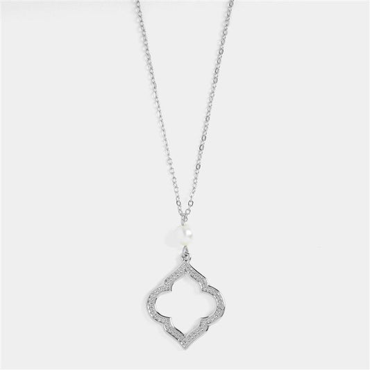 Pearl Open Shape Dangle Necklace ~ Silver