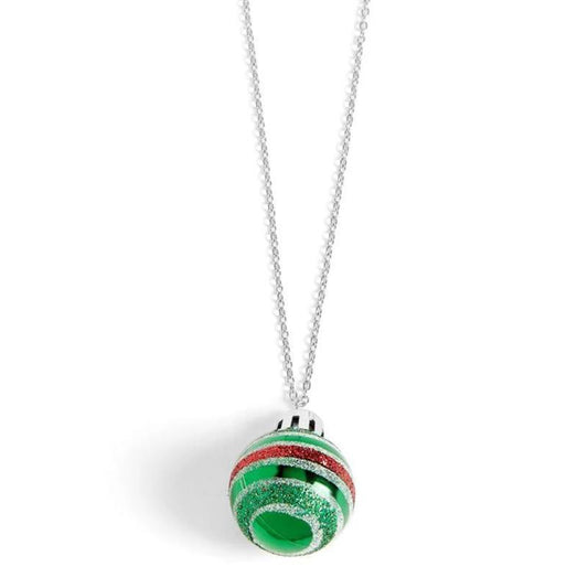 Christmas Bulb Ornament Necklace ~ Green Stripes