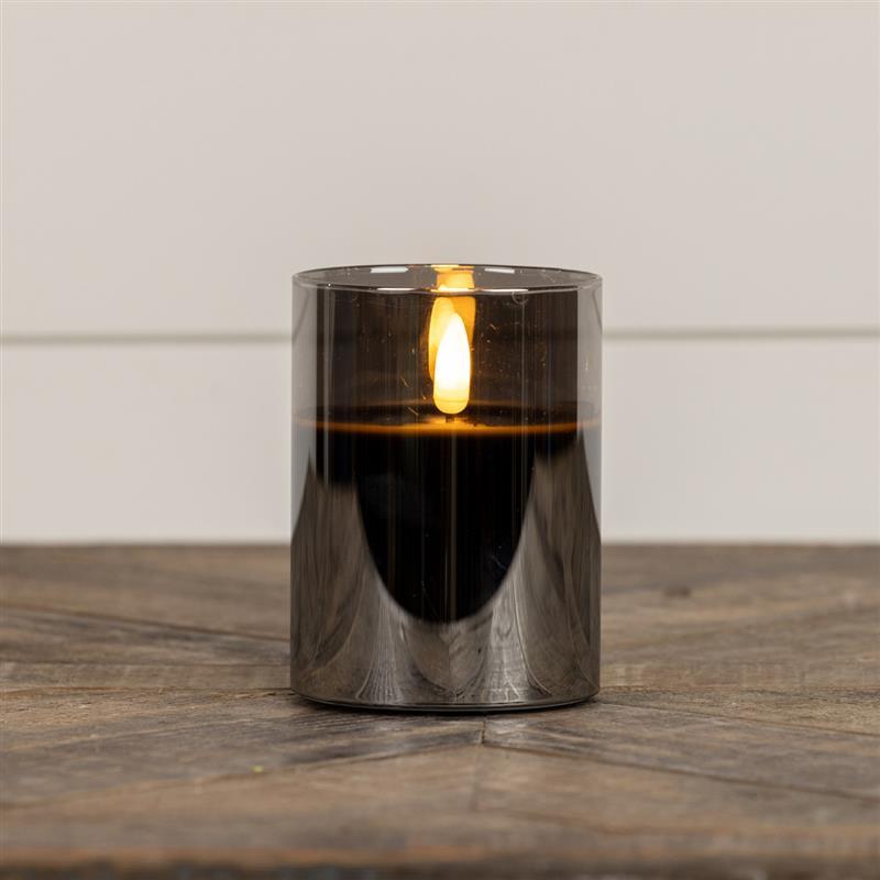 Black Glass 3D Flameless Candle ~ 4 Inches
