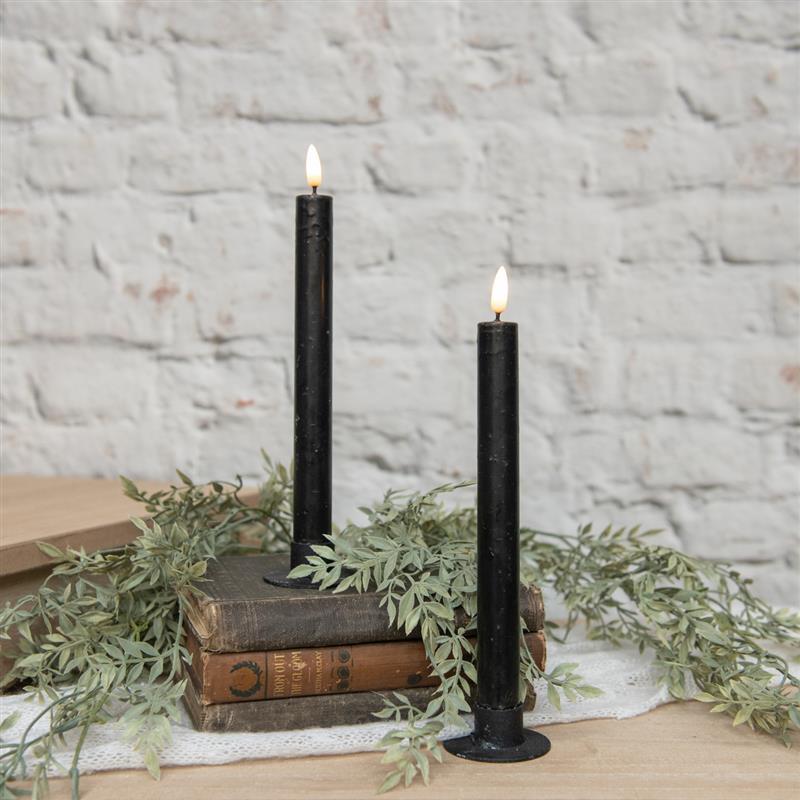 Black 3D Flameless Taper Candles ~ Set of 2 ~ 9.5 Inches