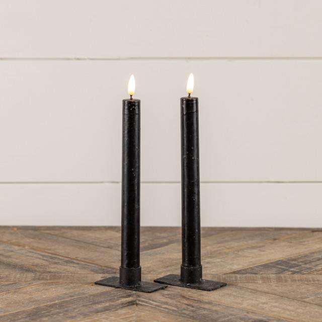 Black 3D Flameless Taper Candles ~ Set of 2 ~ 9.5 Inches