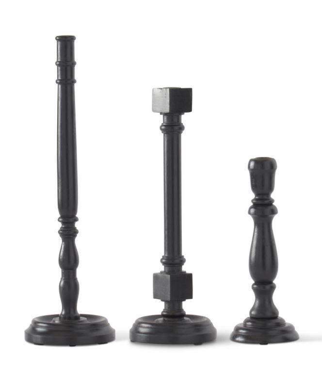 Black Wood Taper Candleholders ~ Set of 3