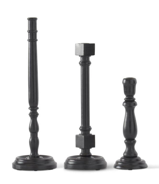 Black Wood Taper Candleholders ~ Set of 3