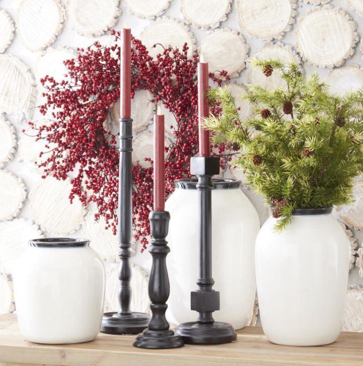 Black Wood Taper Candleholders ~ Set of 3