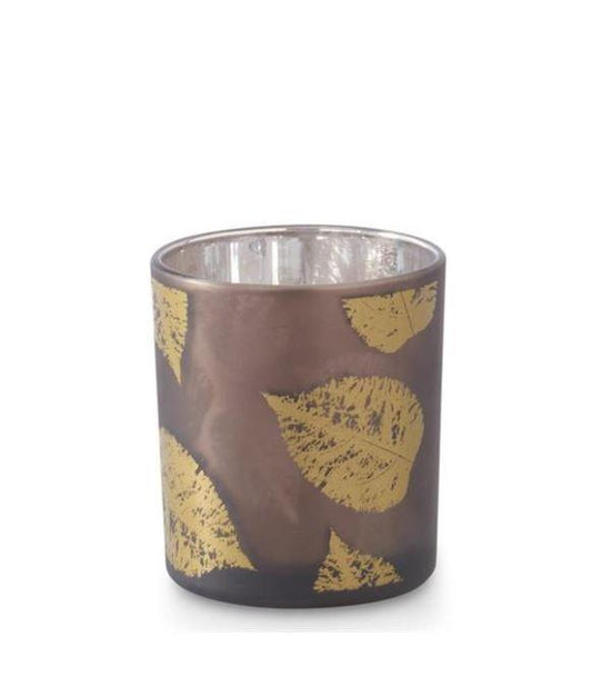 Brown Mirrored Interior Votive with Gold Birch Leaves ~ Small