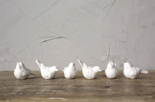 Ceramic Birds ~ White ~ Set of 6