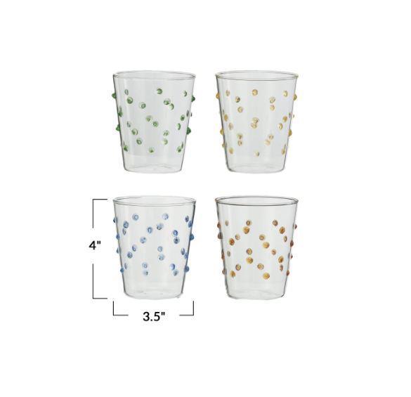 Handmade Drinking Glasses with Raised Dots ~ Set of 4