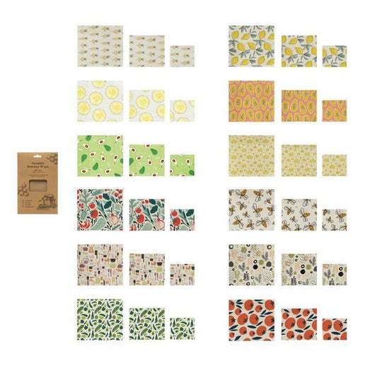 Reusable Fabric Beeswax Food Wraps ~ Set of 3