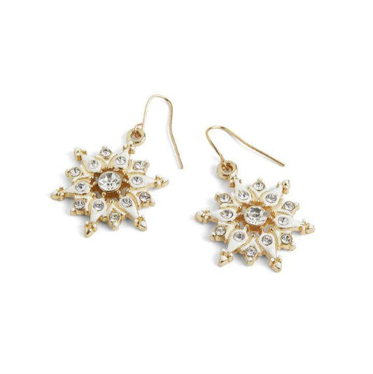 Holiday Enamel Snowflake Earrings ~ Gold