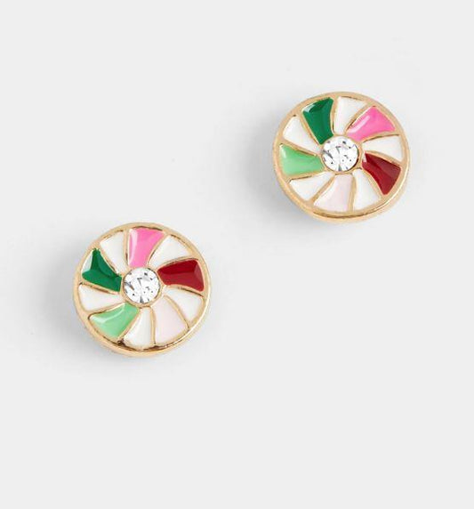 Peppermint Pinwheel Stud Earrings ~ Gold