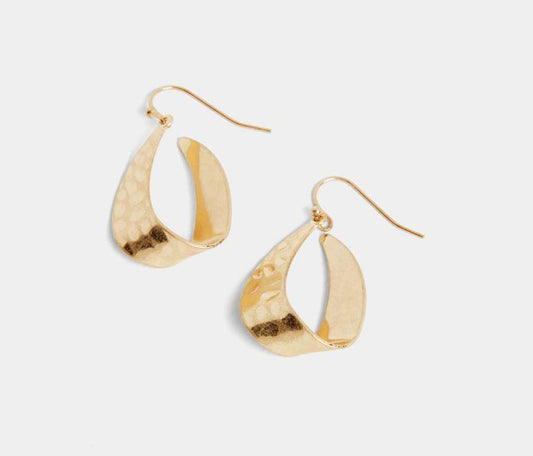 Flat Hammered Terdrop Earring ~ Gold