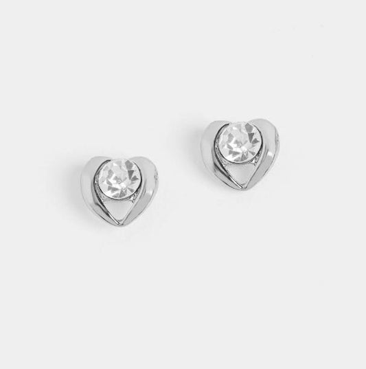 Jeweled Heart Stud Earrings ~ Silver