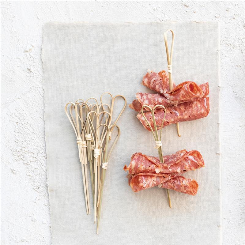 Bamboo Single Use Skewers with Heart Shaped Handles