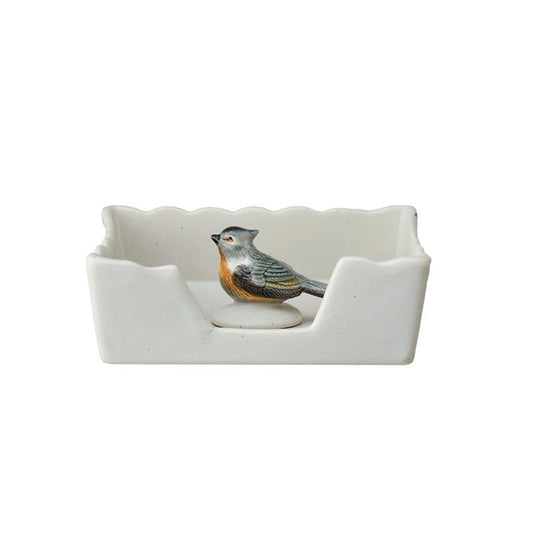 Stoneware Napkin Holder with Bird Shaped Weight