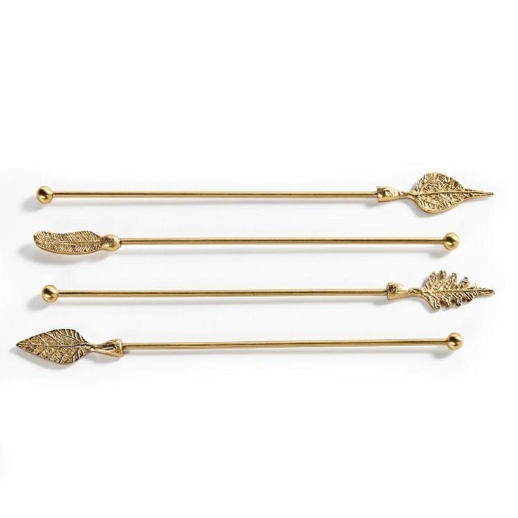 Leaf Swizzle Sticks - Set of 4 - Gold
