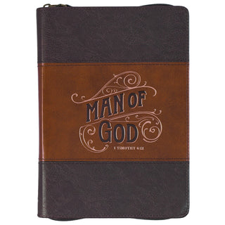 Journal Classic Zip Brown Two-tone Man Of God 1 Tim. 6:11