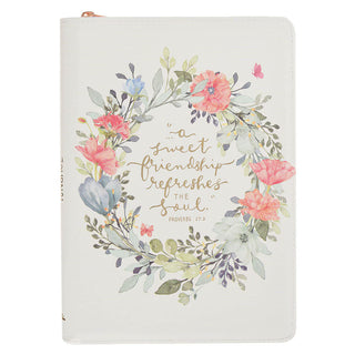 Journal Classic Zip White Sweet Friendship ~ Prov. 27:9