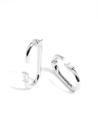 Crystal Link Hoop Earring ~ Silver
