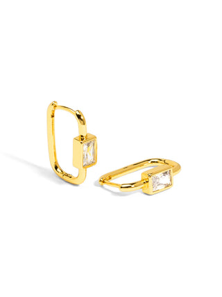 Square Crystal Huggie Earring ~ Gold