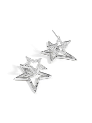Pave Star Outline Ear Jacket ~ Silver