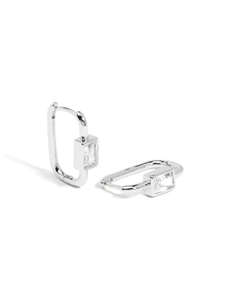 Square Crystal Huggie Earring ~ Silver