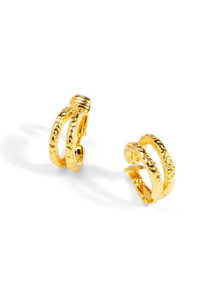 Textured Twin Hoop Clip-On Earring ~ Gold