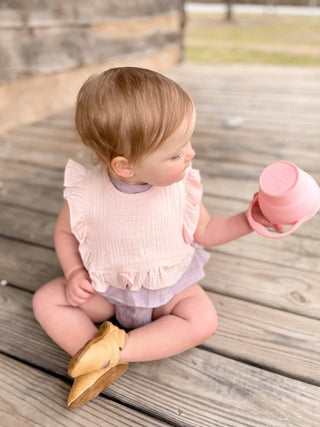 Pink Muslin Cotton Ruffle Baby Bib
