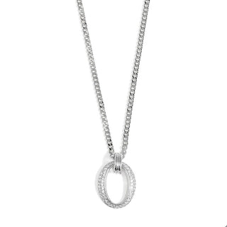 Pave Oval Link Pendant Necklace ~ Silver