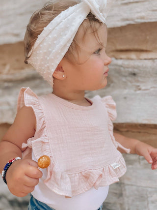 Pink Muslin Cotton Ruffle Baby Bib