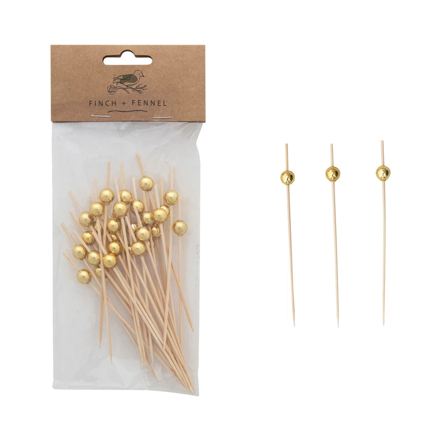 BAMBOO SKEWERS ~ GOLD BALL 50 PCS.