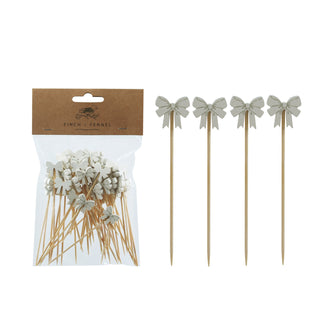 Bamboo Single Use Picks with Bow Shaped Handles, Natural & Multi Color, Set of 50