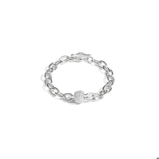 Pave Barrel Chain Toggle Bracelet ~ Silver