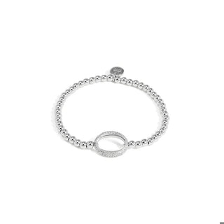 Pava Oval Link Beaded Stretch Bracelet ~ Silver