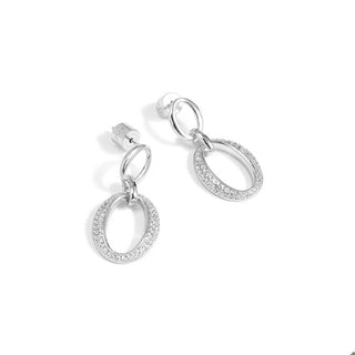 Pave Oval Link Drop Earring  ~ Silver
