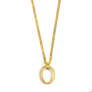 Pave Oval Link Pendant Necklace ~ Gold